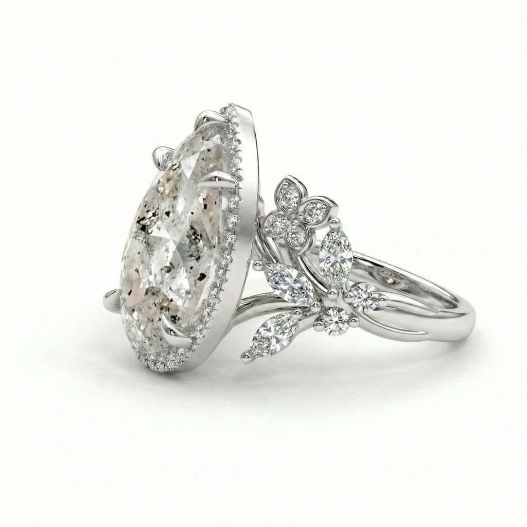 Salt and Pepper Diamond Galaxy Engagement Ring - Raw Diamond - Salt Pepper Diamond - OOAK Ring - Grey Diamond - Pear Diamond - Gray 4.5ct image #4