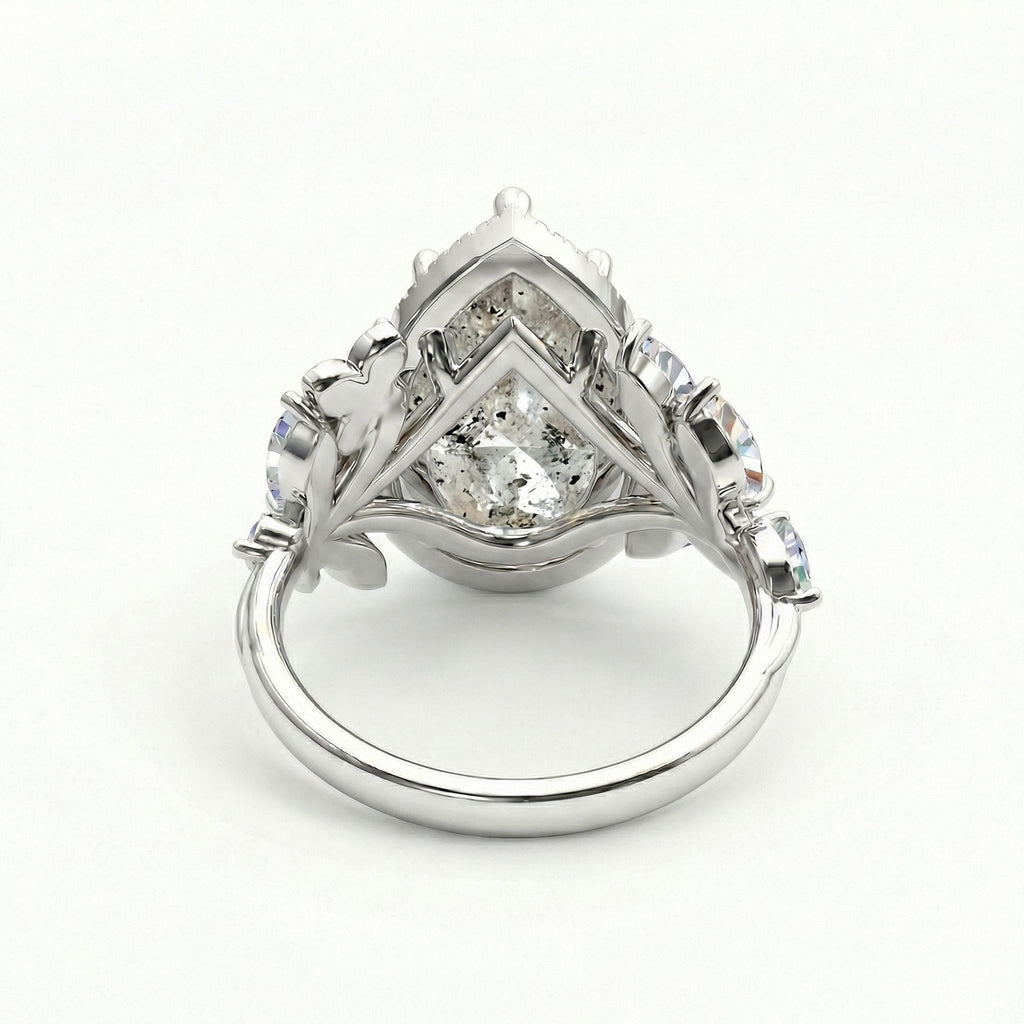 Salt and Pepper Diamond Galaxy Engagement Ring - Raw Diamond - Salt Pepper Diamond - OOAK Ring - Grey Diamond - Pear Diamond - Gray 4.5ct image #6