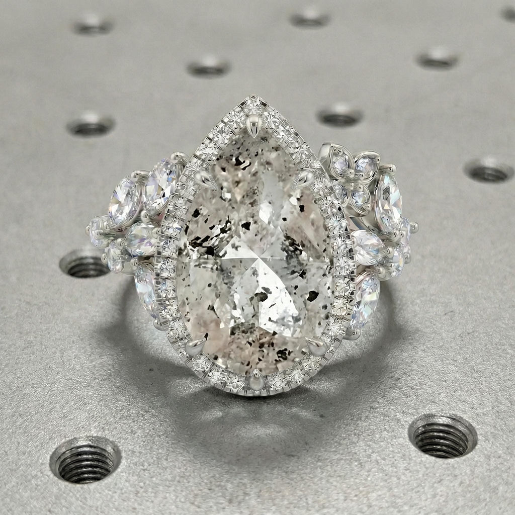 Salt and Pepper Diamond Galaxy Engagement Ring - Raw Diamond - Salt Pepper Diamond - OOAK Ring - Grey Diamond - Pear Diamond - Gray 4.5ct image #2