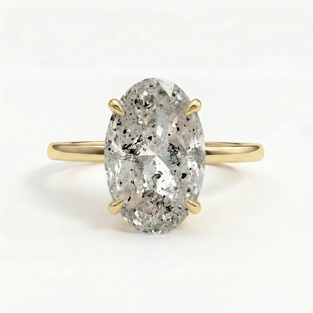 Salt and Pepper Diamond Galaxy Engagement Ring - Raw Diamond - Salt Pepper Diamond - OOAK Ring - Grey Diamond - Oval Diamond - Gray 5ct image #3