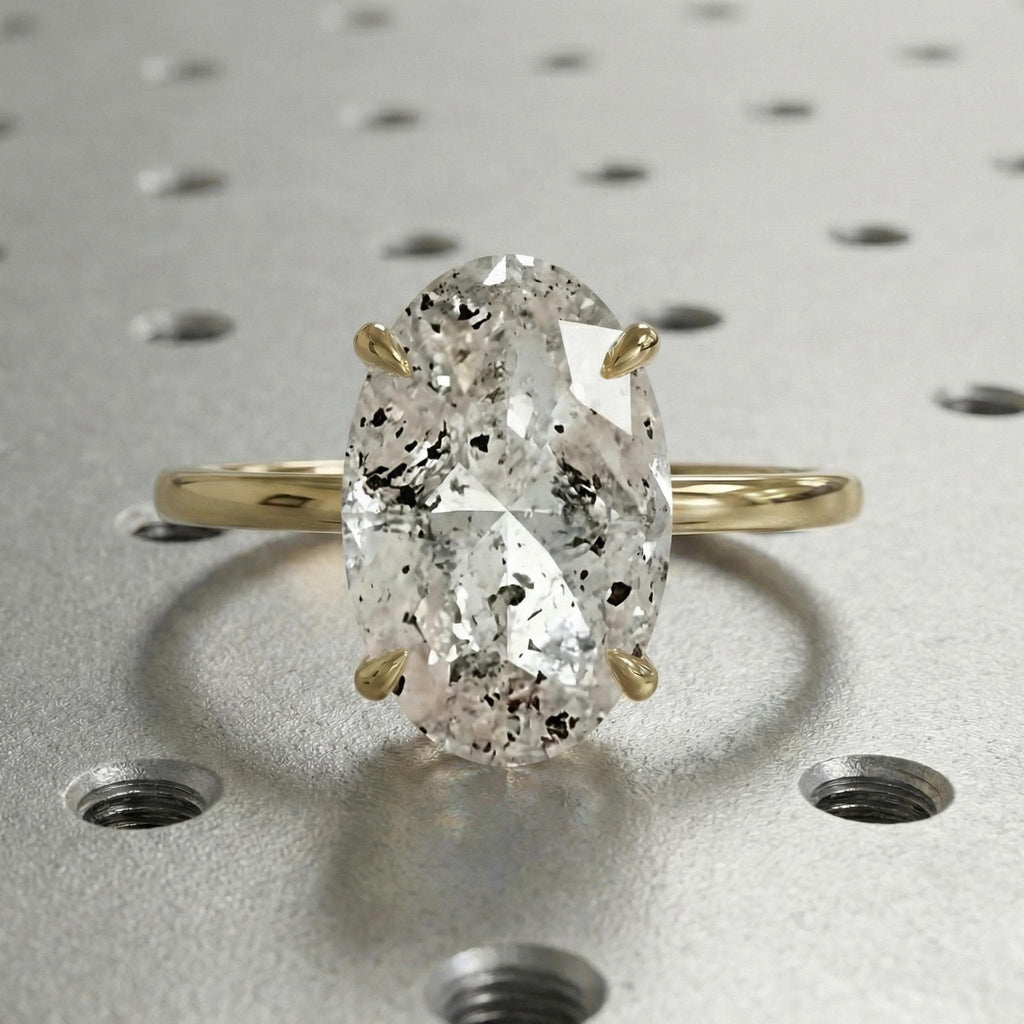 Salt and Pepper Diamond Galaxy Engagement Ring - Raw Diamond - Salt Pepper Diamond - OOAK Ring - Grey Diamond - Oval Diamond - Gray 5ct image #2