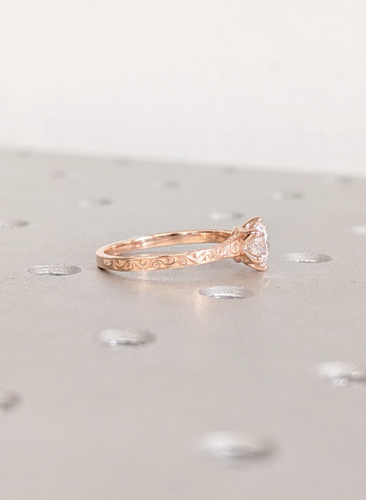 14K Rose Gold Lab Diamond Engagement Ring, Filigree Bridal Ring, Round Certified Diamond Ring, Wedding Ring, Art Deco Promise Ring For Her image #3