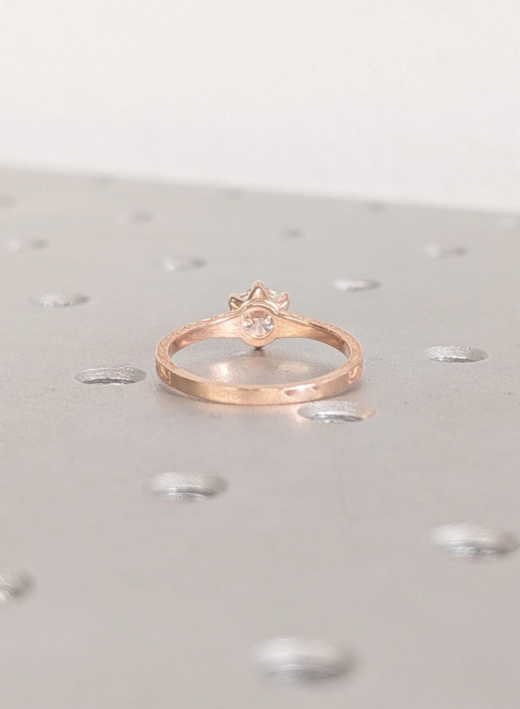 14K Rose Gold Lab Diamond Engagement Ring, Filigree Bridal Ring, Round Certified Diamond Ring, Wedding Ring, Art Deco Promise Ring For Her image #4