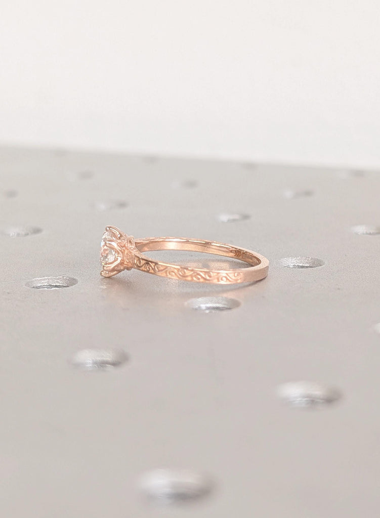 14K Rose Gold Lab Diamond Engagement Ring, Filigree Bridal Ring, Round Certified Diamond Ring, Wedding Ring, Art Deco Promise Ring For Her image #5