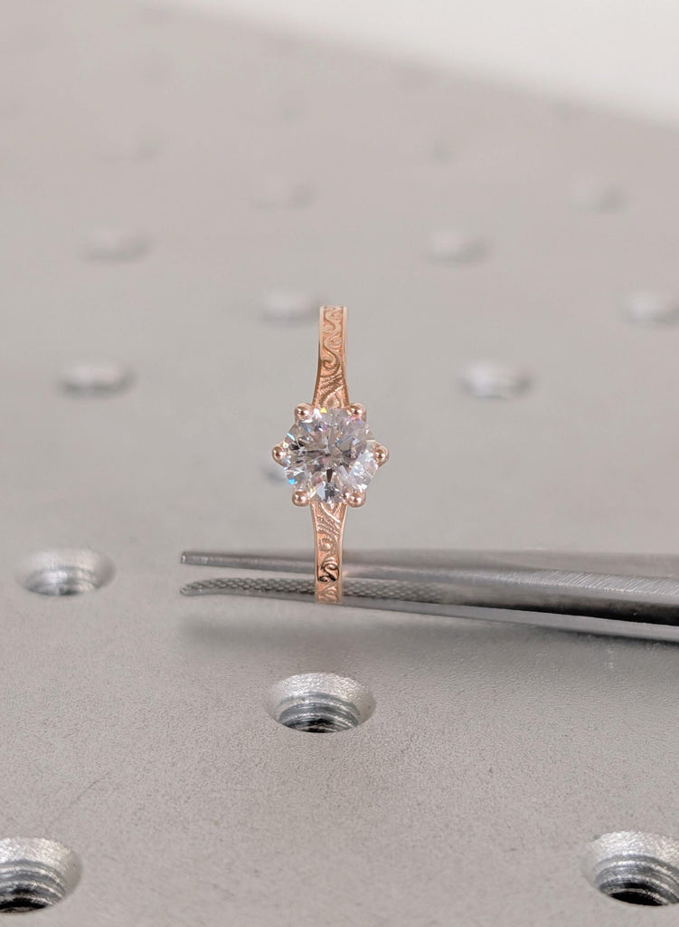 14K Rose Gold Lab Diamond Engagement Ring, Filigree Bridal Ring, Round Certified Diamond Ring, Wedding Ring, Art Deco Promise Ring For Her image #10