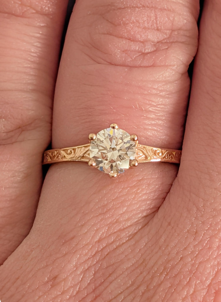 14K Rose Gold Lab Diamond Engagement Ring, Filigree Bridal Ring, Round Certified Diamond Ring, Wedding Ring, Art Deco Promise Ring For Her image #11