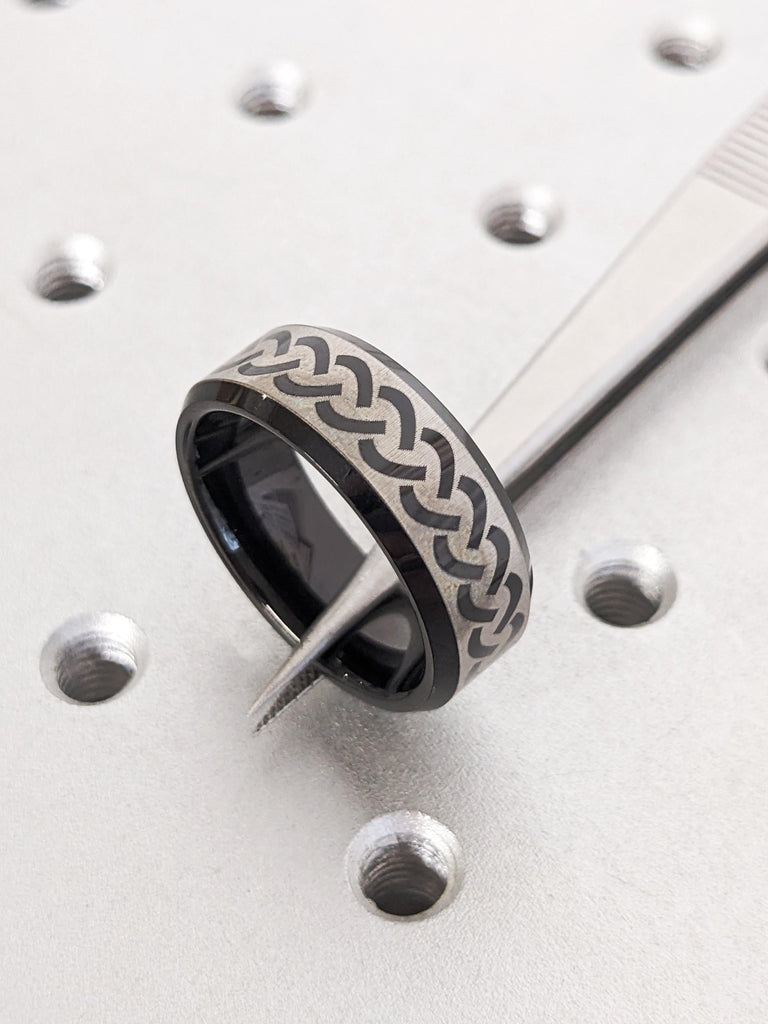 Two Tone Men's Tungsten Wedding Band, 8mm Beveled Edge Ring, Irish Celtic Engagement Ring, Custom Anniversary Wedding Ring, Gift For Him image #5