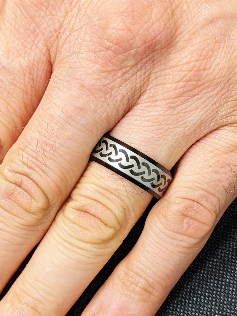 Two Tone Men's Tungsten Wedding Band, 8mm Beveled Edge Ring, Irish Celtic Engagement Ring, Custom Anniversary Wedding Ring, Gift For Him image #7