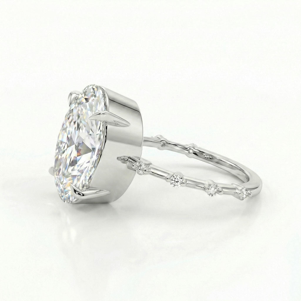 Huge 5ct VVS Moissanite Engagement Ring | 14k White Gold Oval cut Ring | Classic Simple Bridal Ring | Big Carat Wedding Ring image #5
