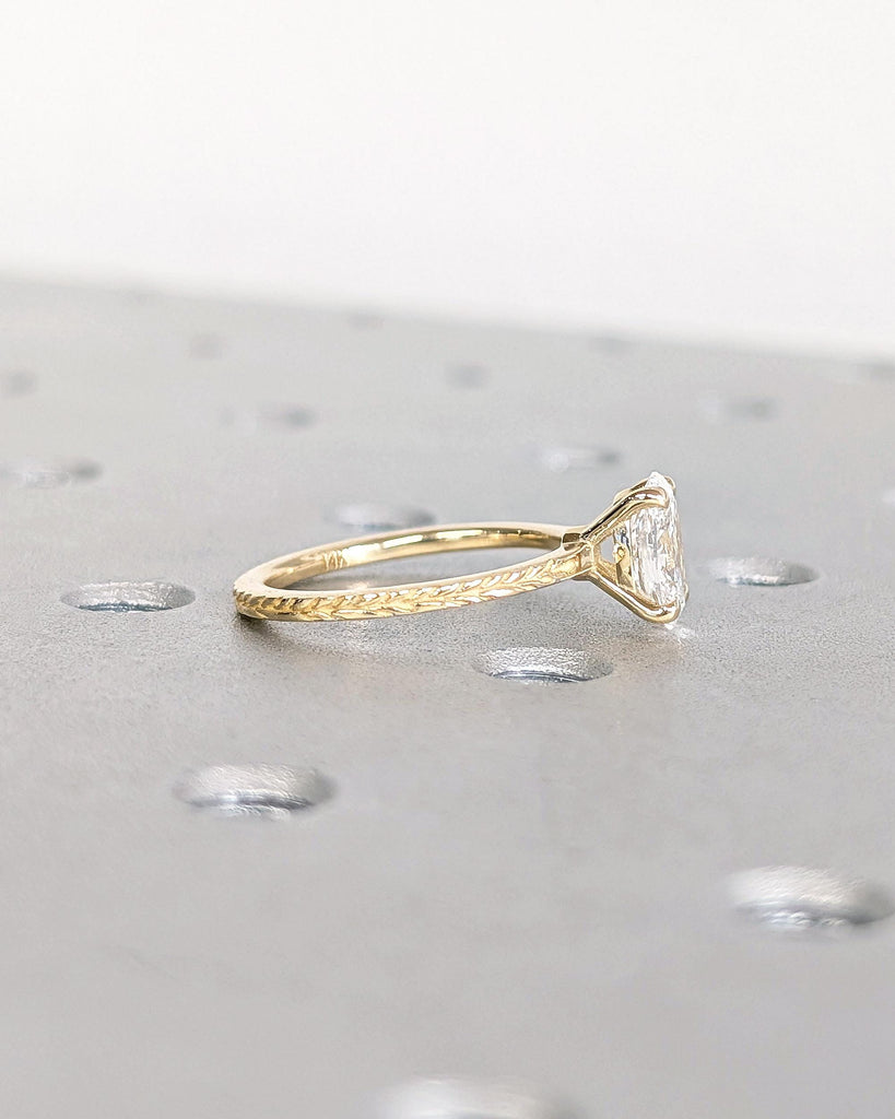 Oval Lab Diamond Engagement Ring, 14K Solid Gold Olive Leaf Ring, Olive Branch Band Ring, Nature Laurel Leaf Ring, Anniversary Gift for Wife image #6