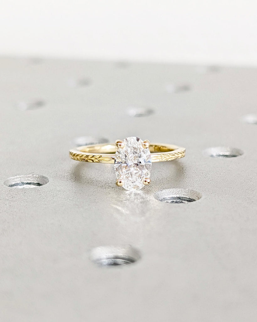 Oval Moissanite Engagement Ring, 14K Solid Gold Olive Leaf Ring, Olive Branch Band Ring, Nature Laurel Leaf Ring, Anniversary Gift for Wife image #4