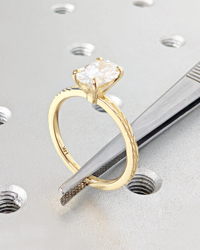Oval Moissanite Engagement Ring, 14K Solid Gold Olive Leaf Ring, Olive Branch Band Ring, Nature Laurel Leaf Ring, Anniversary Gift for Wife image #9