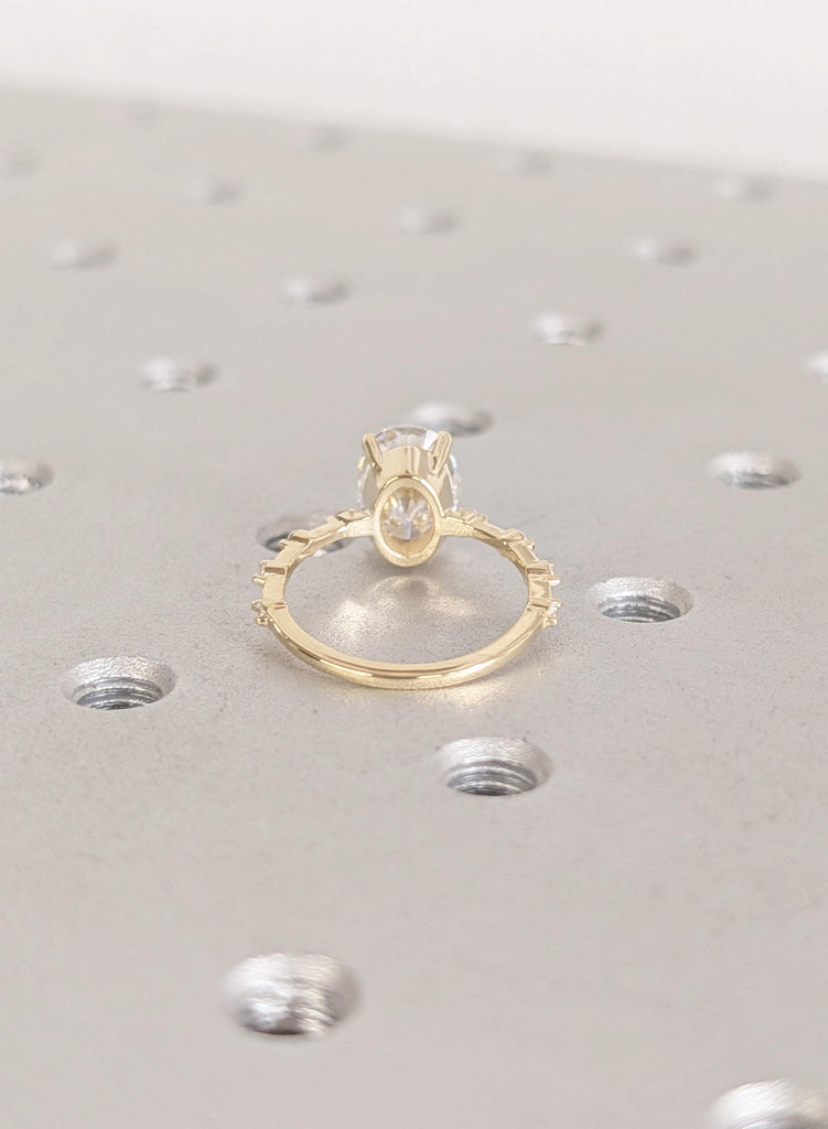 14K Yellow Gold Oval Moissanite Engagement Ring, Dainty Wedding Ring For Woman, Round Side Diamond Ring, Bridal Fine Jewelry, Everyday Ring image #3