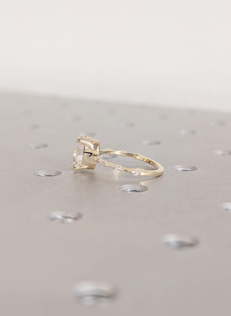 14K Yellow Gold Oval Moissanite Engagement Ring, Dainty Wedding Ring For Woman, Round Side Diamond Ring, Bridal Fine Jewelry, Everyday Ring image #9