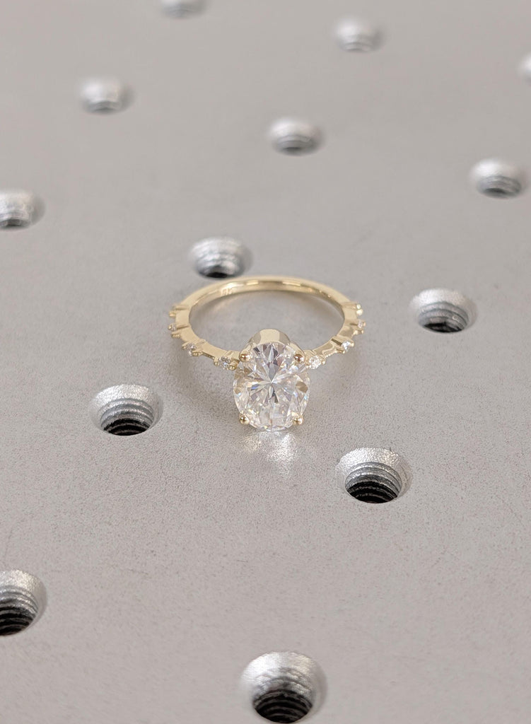 2 Carat Oval Lab Grown Diamond Engagement Ring, 14k Yellow Gold, Minimalist Thin Diamond Band, IGI Certified Diamond Ring, Gold Promise Ring image #6
