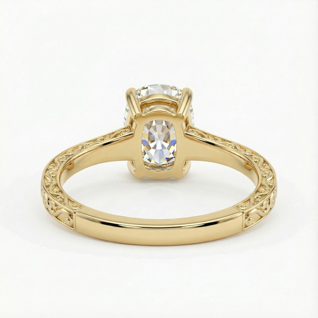 Vintage Old Mine cut Engagement Ring in 14k Yellow Gold: 2.5-6ct Elongated Cushion Certified Lab Created Diamond Solitaire image #3