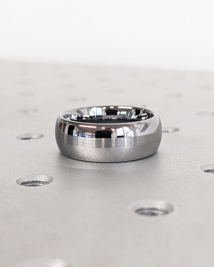 8mm Tungsten Ring Mens Wedding Band, Tungsten Carbide Ring, Silver Polished Brushed Finish, Comfort Fit, Anniversary Band, Personalized Gift