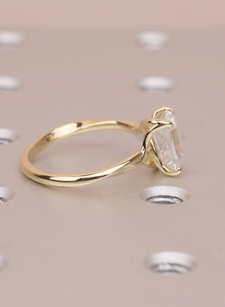 Emerald Cut Moissanite Engagement Ring, 14K Yellow Gold Solitaire Ring, Prong Set Minimalist Promise Ring, Elegant Wedding Ring for Women image #3