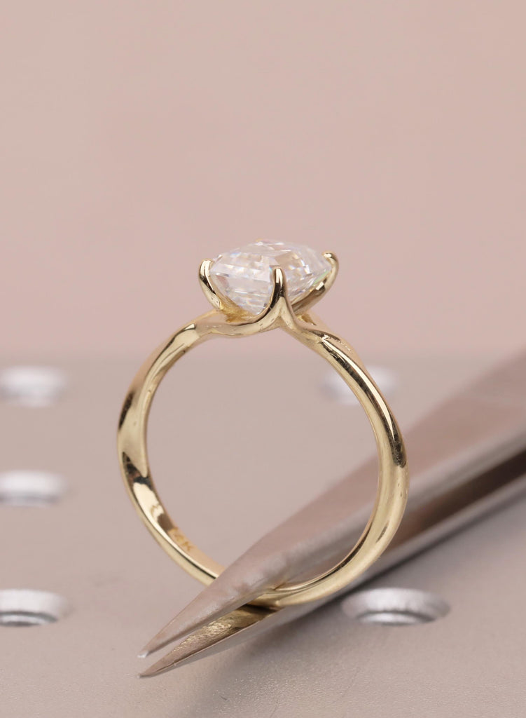 Emerald Cut Moissanite Engagement Ring, 14K Yellow Gold Solitaire Ring, Prong Set Minimalist Promise Ring, Elegant Wedding Ring for Women image #13