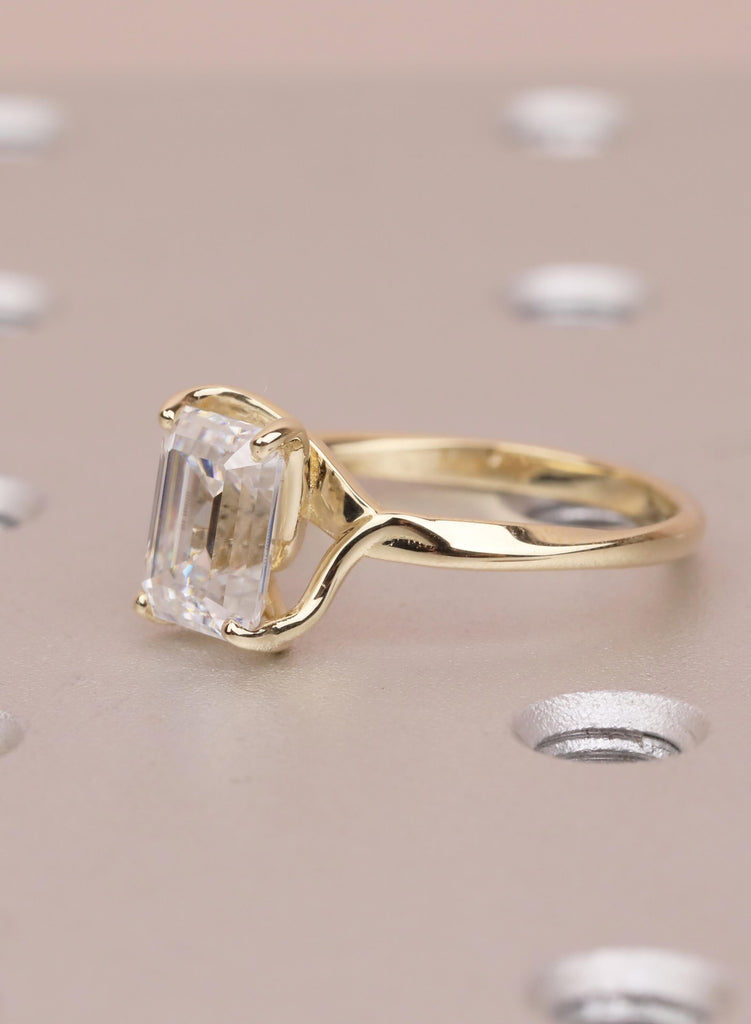 Emerald Cut Lab Diamond Ring in 14K Yellow Gold, Prong Set Fine Jewelry Engagement Ring, Ethical Diamond Solitaire Wedding Ring for Women image #9