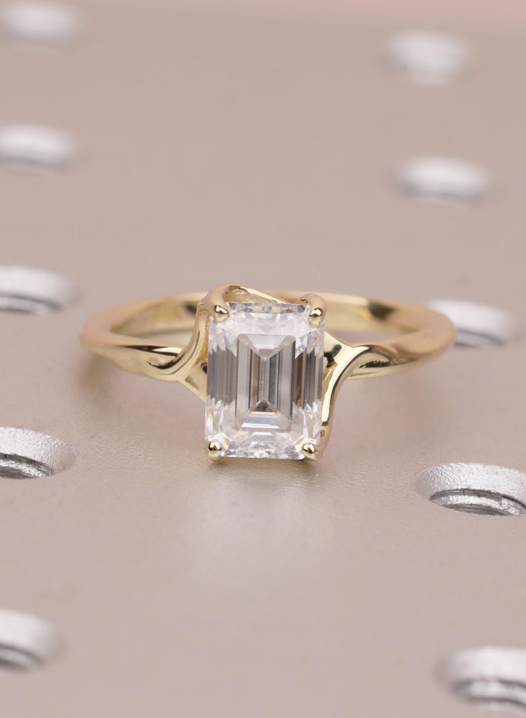 Emerald Cut Lab Diamond Ring in 14K Yellow Gold, Prong Set Fine Jewelry Engagement Ring, Ethical Diamond Solitaire Wedding Ring for Women image #3