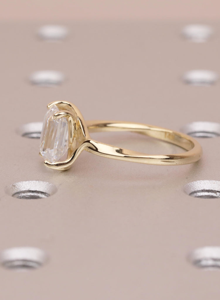 Emerald Cut Lab Diamond Ring in 14K Yellow Gold, Prong Set Fine Jewelry Engagement Ring, Ethical Diamond Solitaire Wedding Ring for Women image #8