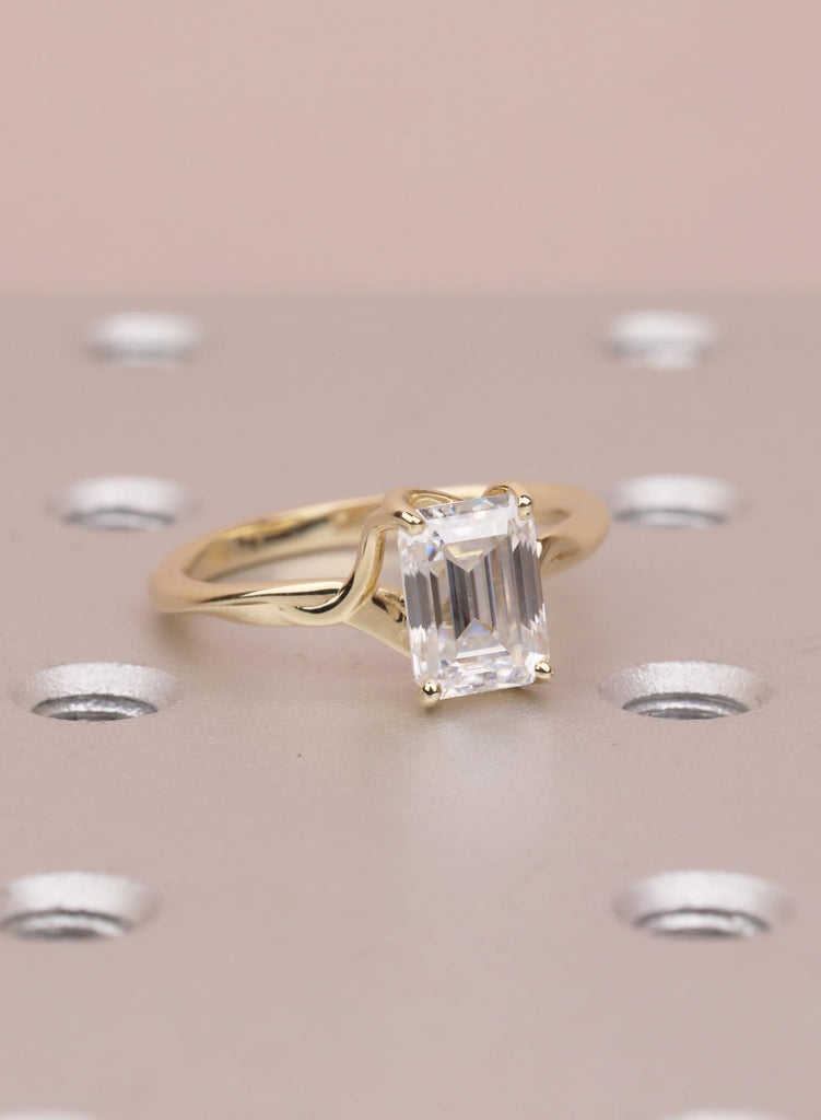 Emerald Cut Lab Diamond Ring in 14K Yellow Gold, Prong Set Fine Jewelry Engagement Ring, Ethical Diamond Solitaire Wedding Ring for Women image #10