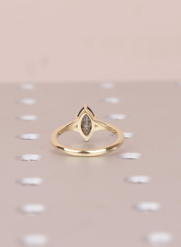Marquise Salt and Pepper Diamond Engagement Ring, 14k Yellow Gold Split Shank, Diamond Jewelry, Woman's Solitaire Ring, Promise Ring For Her image #5
