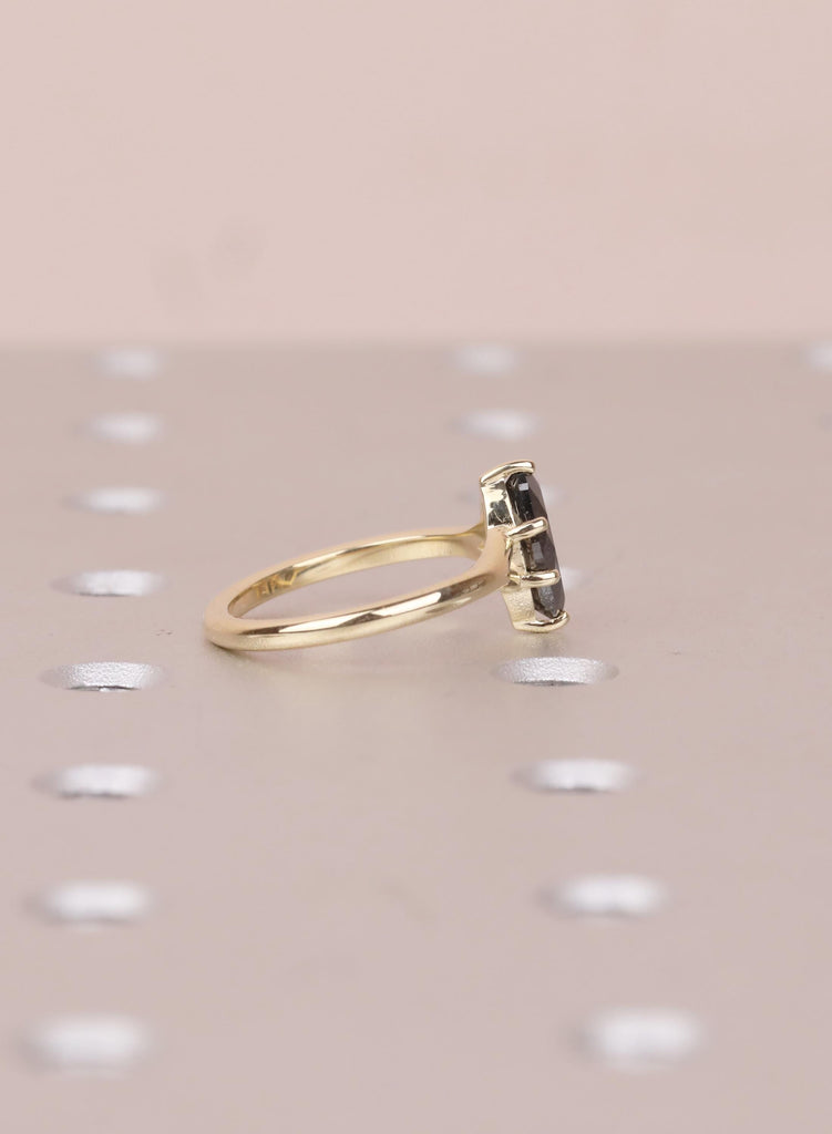Marquise Salt and Pepper Diamond Engagement Ring, 14k Yellow Gold Split Shank, Diamond Jewelry, Woman's Solitaire Ring, Promise Ring For Her image #4