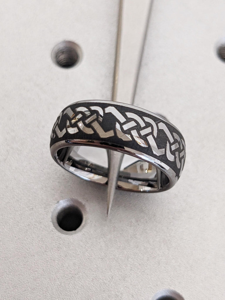 Irish Celtic Tungsten Ring, 8mm Brushed & Polished Finished Wedding Band, Trinity Men's Engagement Ring