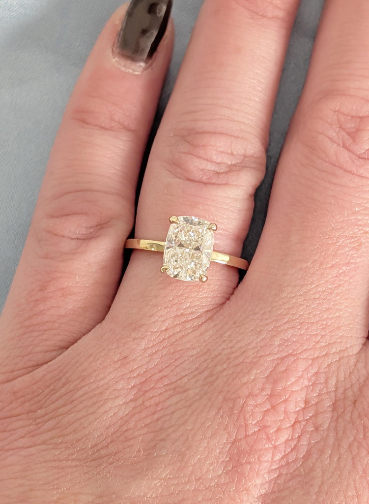 14K Yellow Gold Lab Grown Diamond, Certified Antique Diamond Engagement Rings, Diamond Solitaire Wedding Rings, Cushion Promise Ring For Her image #10