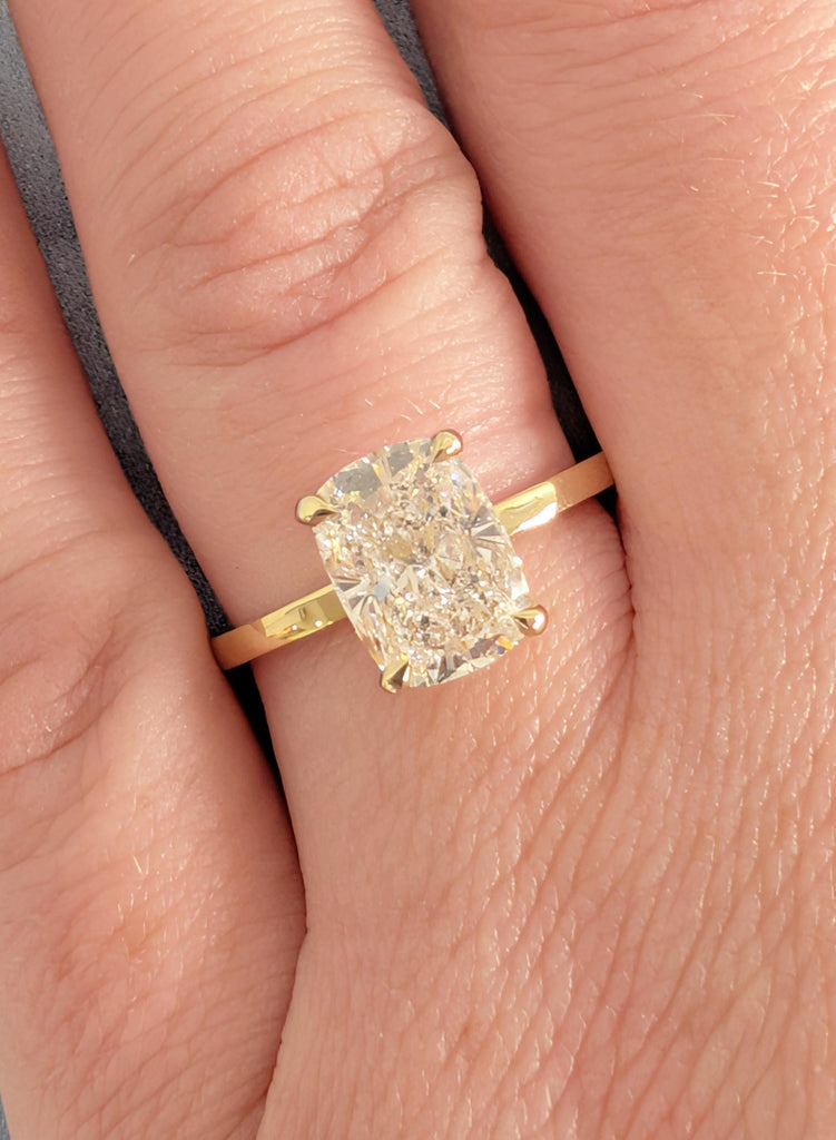 14K Yellow Gold Lab Grown Diamond, Certified Antique Diamond Engagement Rings, Diamond Solitaire Wedding Rings, Cushion Promise Ring For Her image #12