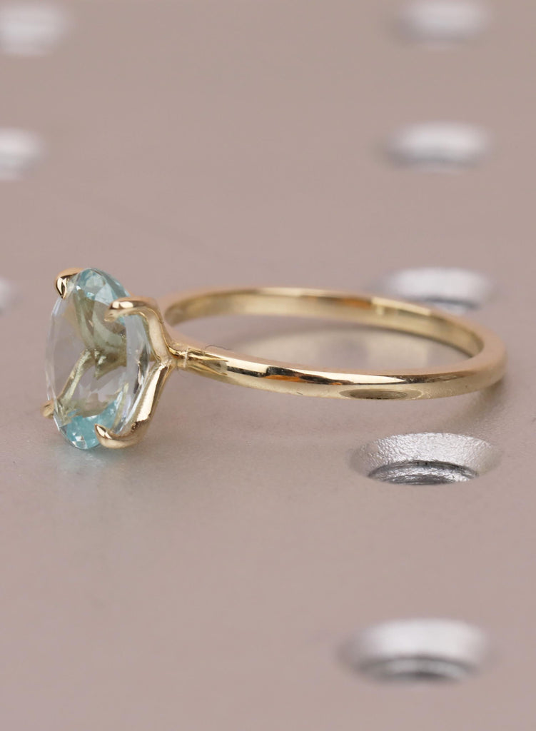 1.5ct Aquamarine Engagement Ring, Oval 14K Yellow Gold Solitaire, Talon Prong Setting, Bridal Gold Ring, Anniversary Wedding Promise Ring image #12