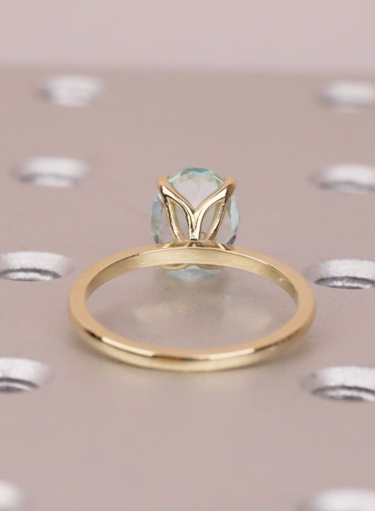 1.5ct Aquamarine Engagement Ring, Oval 14K Yellow Gold Solitaire, Talon Prong Setting, Bridal Gold Ring, Anniversary Wedding Promise Ring image #5