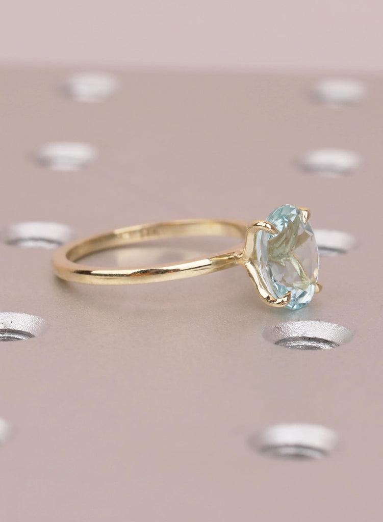 1.5ct Aquamarine Engagement Ring, Oval 14K Yellow Gold Solitaire, Talon Prong Setting, Bridal Gold Ring, Anniversary Wedding Promise Ring image #9