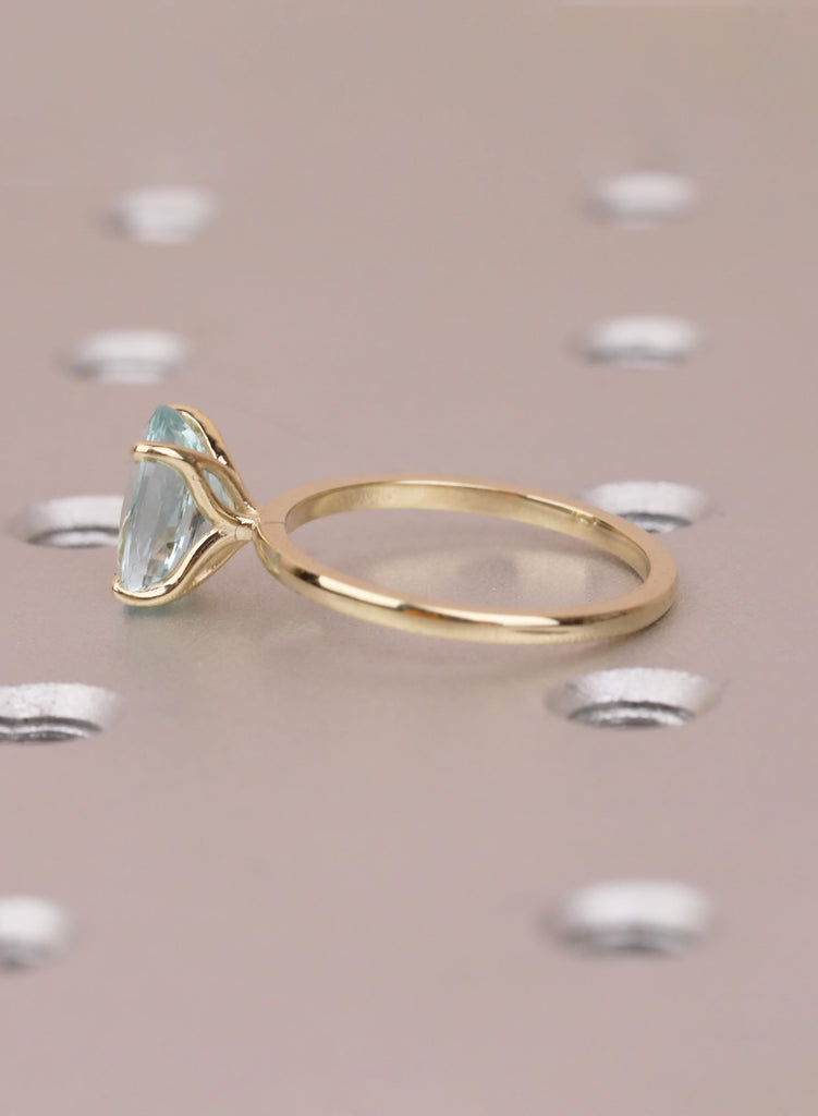 1.5ct Aquamarine Engagement Ring, Oval 14K Yellow Gold Solitaire, Talon Prong Setting, Bridal Gold Ring, Anniversary Wedding Promise Ring image #7