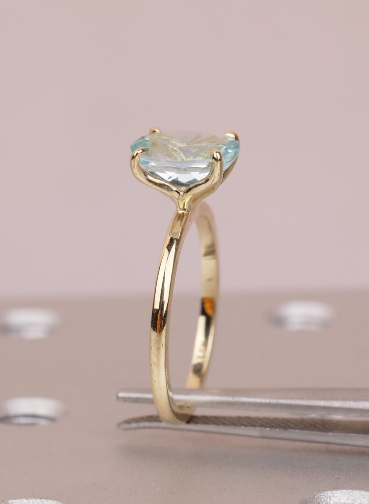 1.5ct Aquamarine Engagement Ring, Oval 14K Yellow Gold Solitaire, Talon Prong Setting, Bridal Gold Ring, Anniversary Wedding Promise Ring image #4