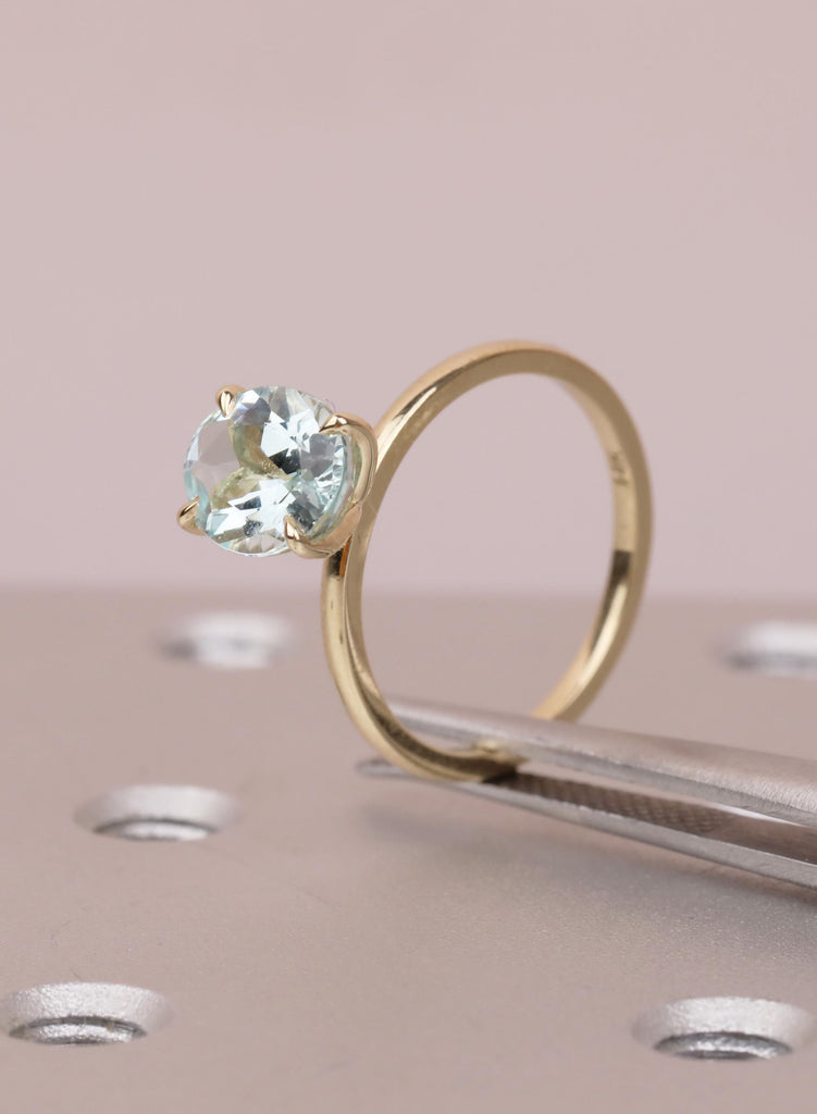 1.5ct Aquamarine Engagement Ring, Oval 14K Yellow Gold Solitaire, Talon Prong Setting, Bridal Gold Ring, Anniversary Wedding Promise Ring image #10