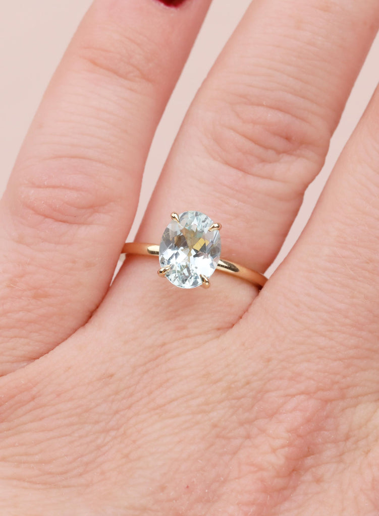 1.5ct Aquamarine Engagement Ring, Oval 14K Yellow Gold Solitaire, Talon Prong Setting, Bridal Gold Ring, Anniversary Wedding Promise Ring image #6