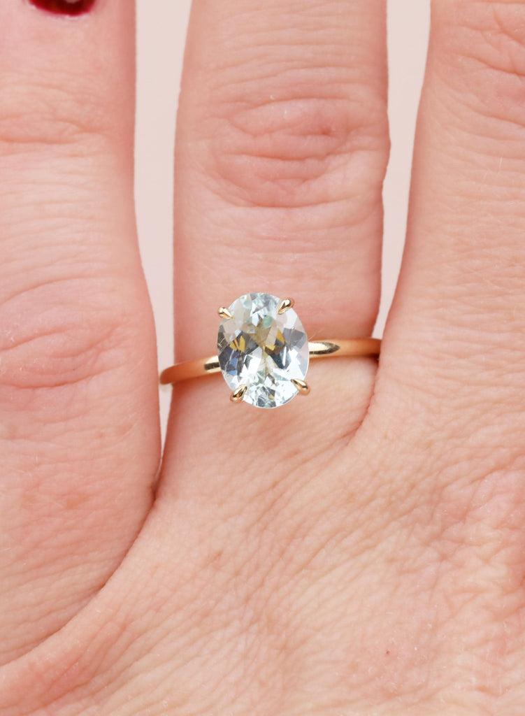 1.5ct Aquamarine Engagement Ring, Oval 14K Yellow Gold Solitaire, Talon Prong Setting, Bridal Gold Ring, Anniversary Wedding Promise Ring image #15