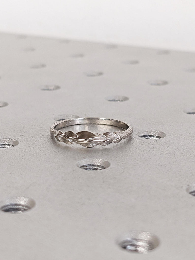 Platinum Lily Flower Wedding Ring, Nature Inspired Matching Band, Delicate Promise Ring, Everyday Stacking Ring image #7