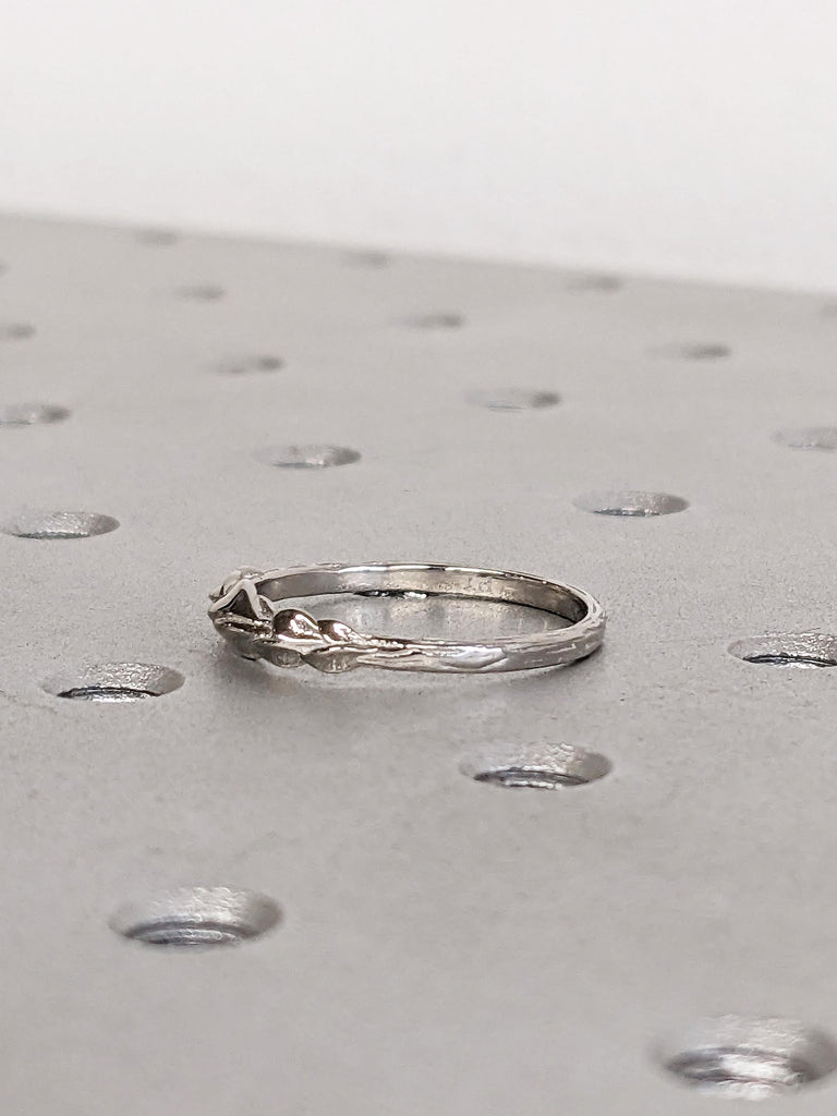 Platinum Lily Flower Wedding Ring, Nature Inspired Matching Band, Delicate Promise Ring, Everyday Stacking Ring image #5