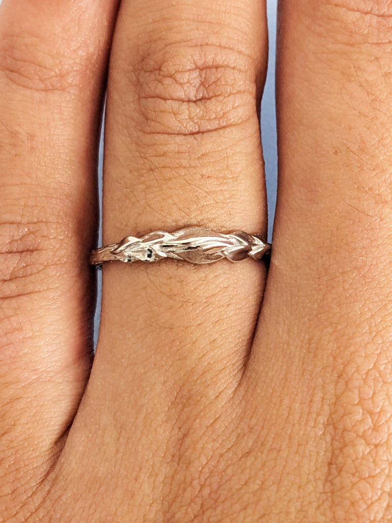 Platinum Lily Flower Wedding Ring, Nature Inspired Matching Band, Delicate Promise Ring, Everyday Stacking Ring image #4