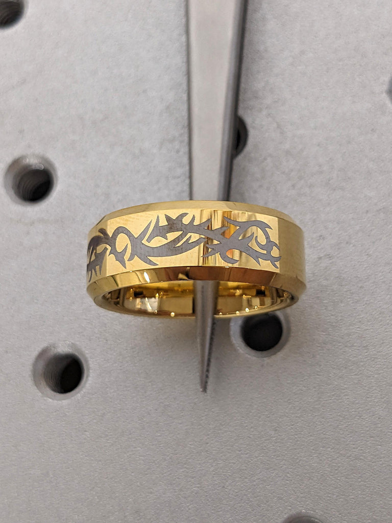 Yellow Gold Tungsten Rings for Men | Celtic Male Wedding Bands | Scratch Resistant Comfort Fit Manly Bands