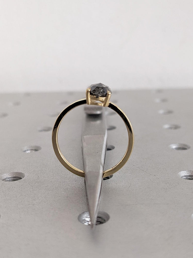 Pear Cut Salt and Pepper Diamond Ring, 18K Gold Talon Prong Wedding Band, Unique Alternative Wedding Ring image #7