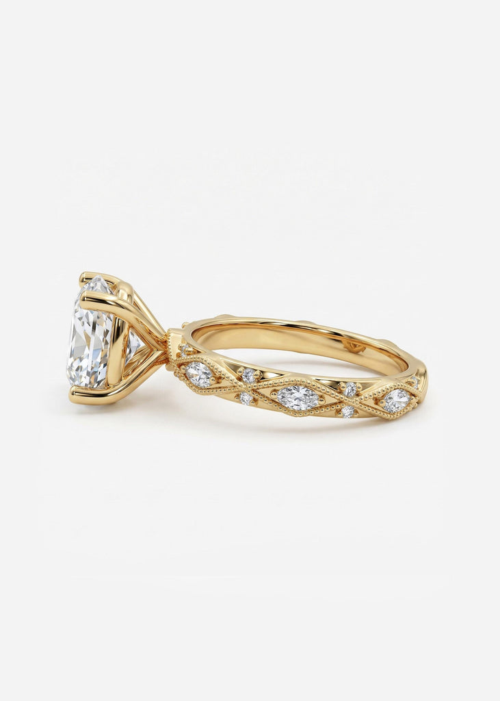 1.5ct IGI Certified Old Mine Cut Elongated Cushion Lab Grown Diamond Engagement Ring | Vintage 18k Yellow Gold Ring for Women image #3