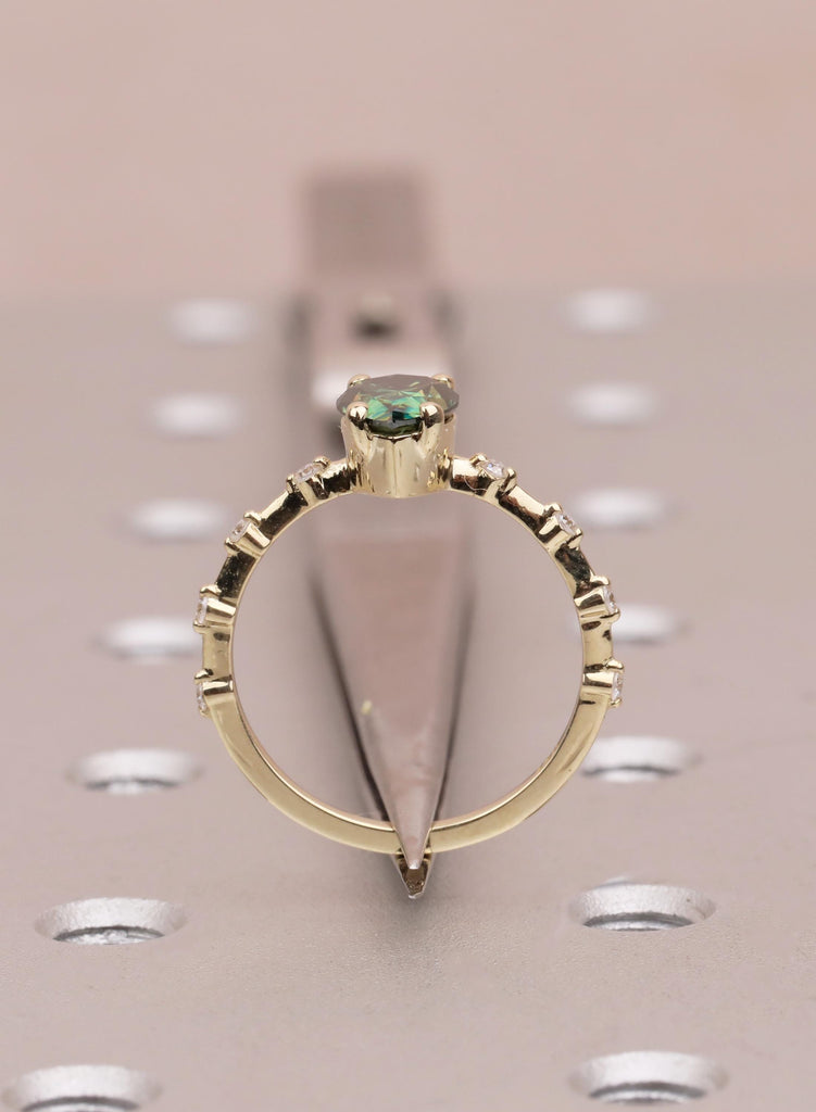 Pear Green Moissanite Engagement Ring, 14k/18K Yellow Gold, Round Moissanite Diamond Gold Band image #11
