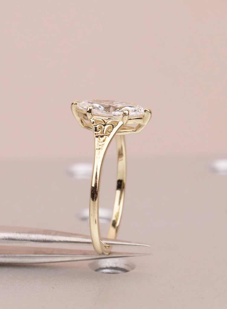 Gold Heirloom Lab Diamond Engagement Ring, Marquise Cut Victorian Filigree Band, Antique Proposal Ring, Women's Wedding Anniversary Ring image #5