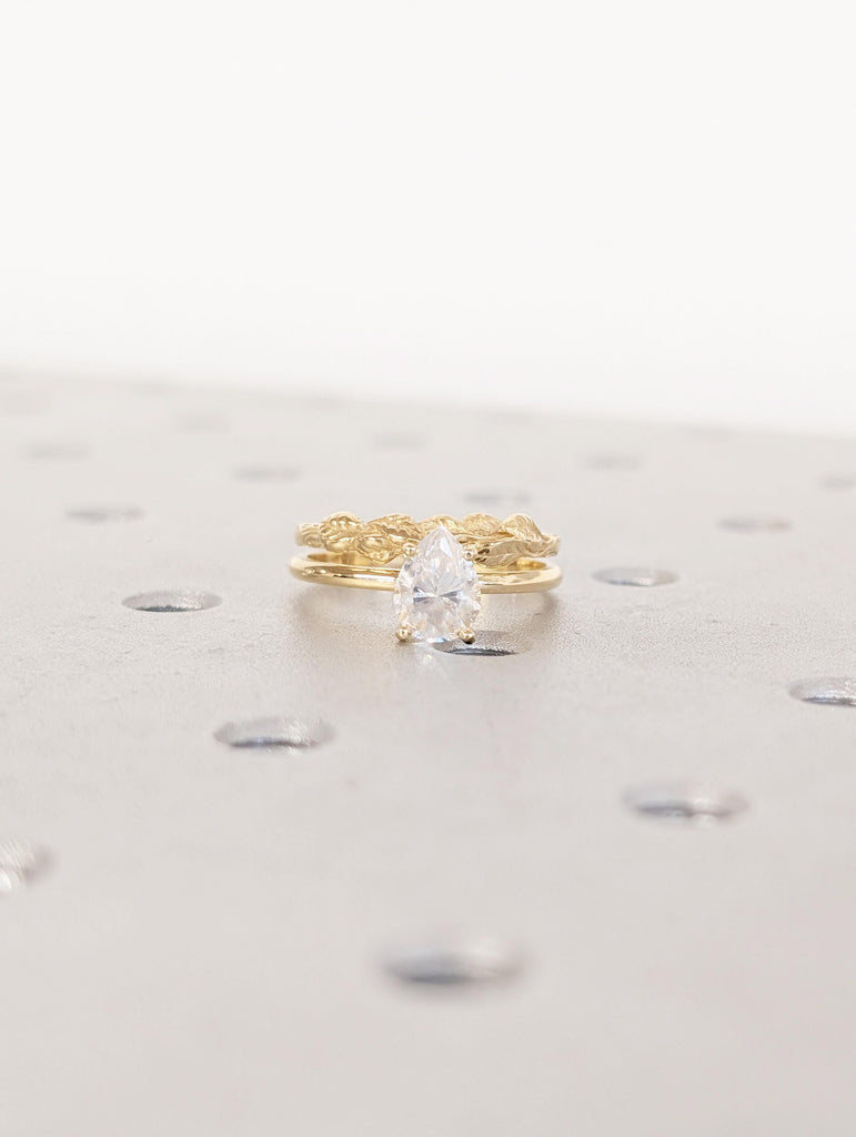 Moissanite Pear Engagement Ring Set, Solitaire Rings, 18k Solid Gold Stackable Rings image #9