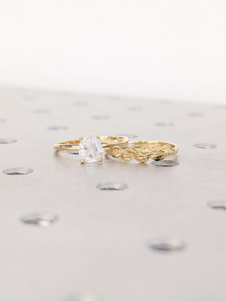 Moissanite Pear Engagement Ring Set, Solitaire Rings, 18k Solid Gold Stackable Rings image #11